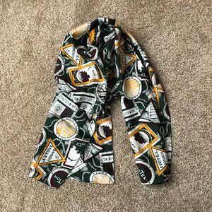 Axcess Dark Green Silk Scarf w/Worldwide Vintage Travel Stamps